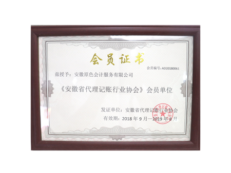 安徽原色會計為代理記賬行業協會會員單位